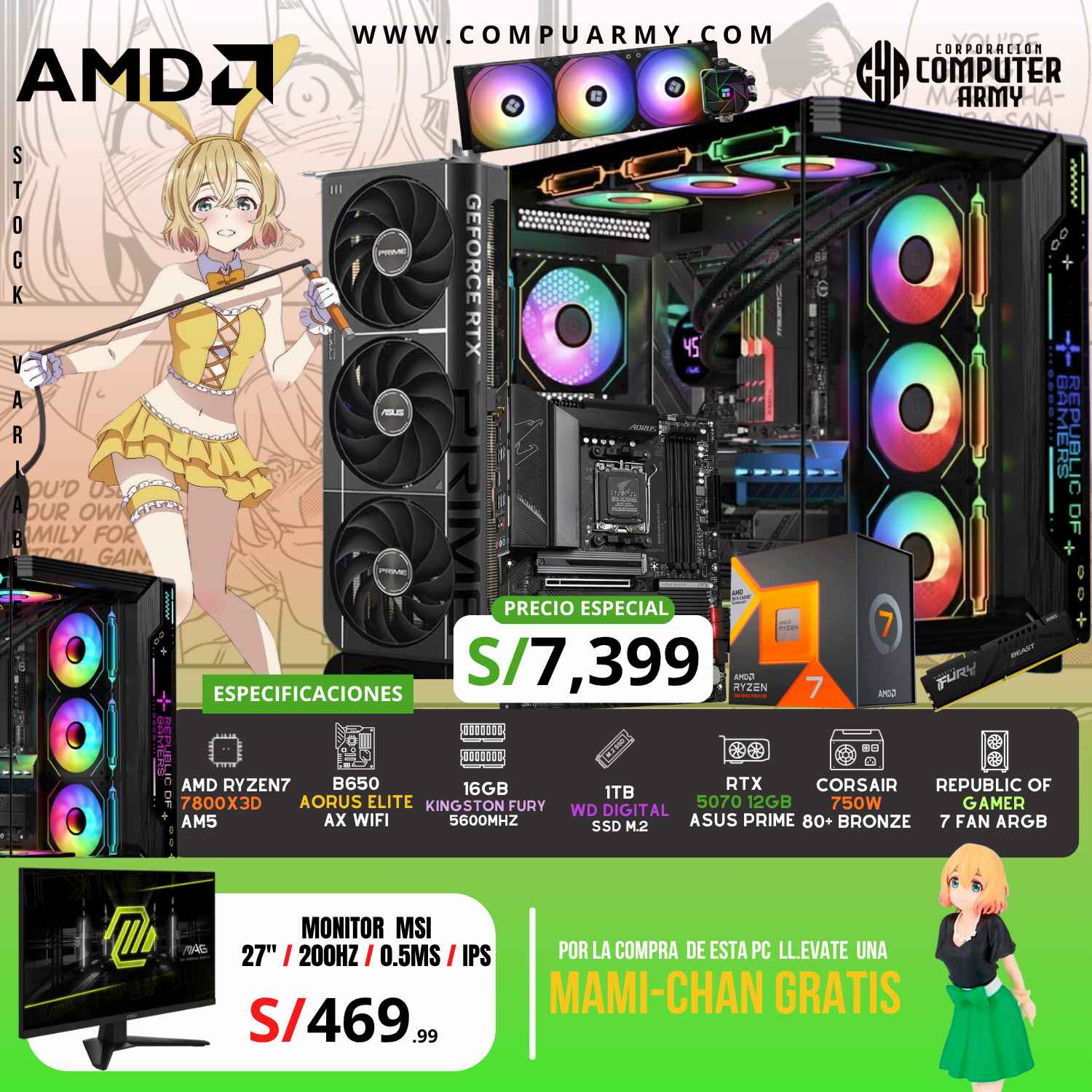 2 PC WAIFU MAMI - RYZEN 7 7800X3D + RTX 5070 12GB - Imagen 1