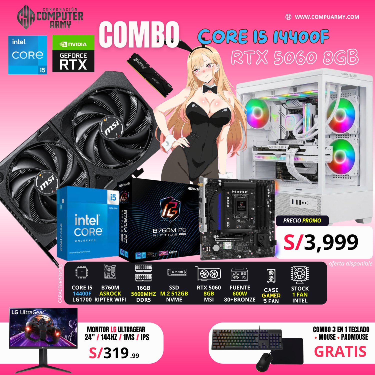 COMBO PC GAMER i5 14400F + RTX 5060 – DDR5 PRO - Imagen 1