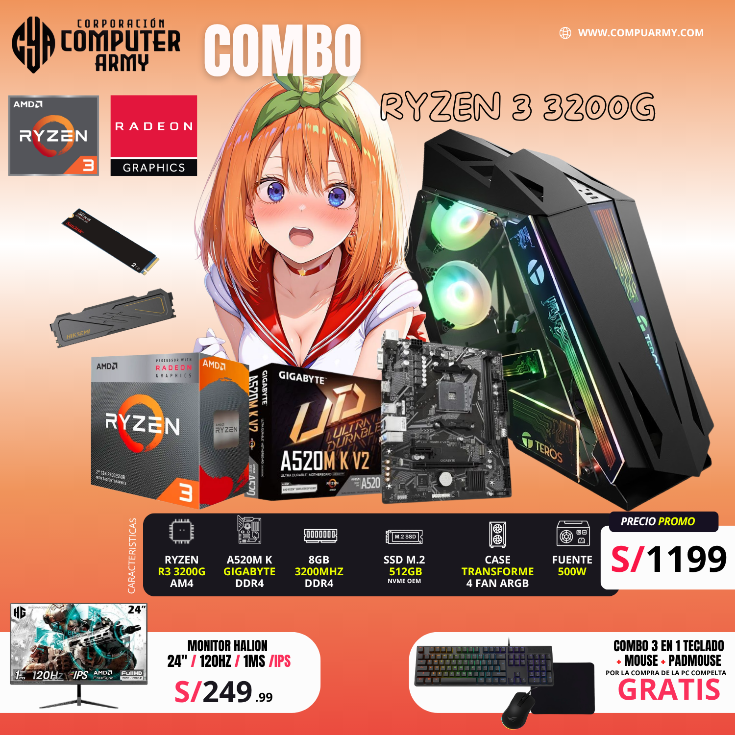 6 COMBO PC GAMER ENTRY RYZEN 3 3200G – START EDITION - Imagen 1