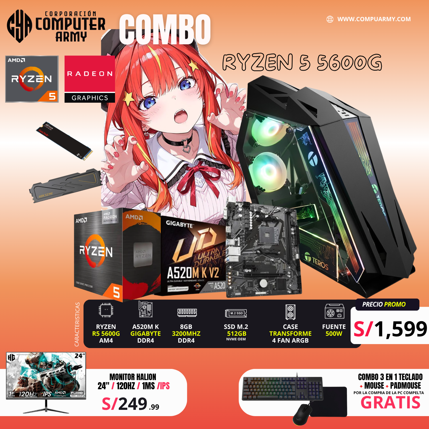 7 COMBO PC GAMER PRO RYZEN 5 5600G – POWER EDITION - Imagen 1