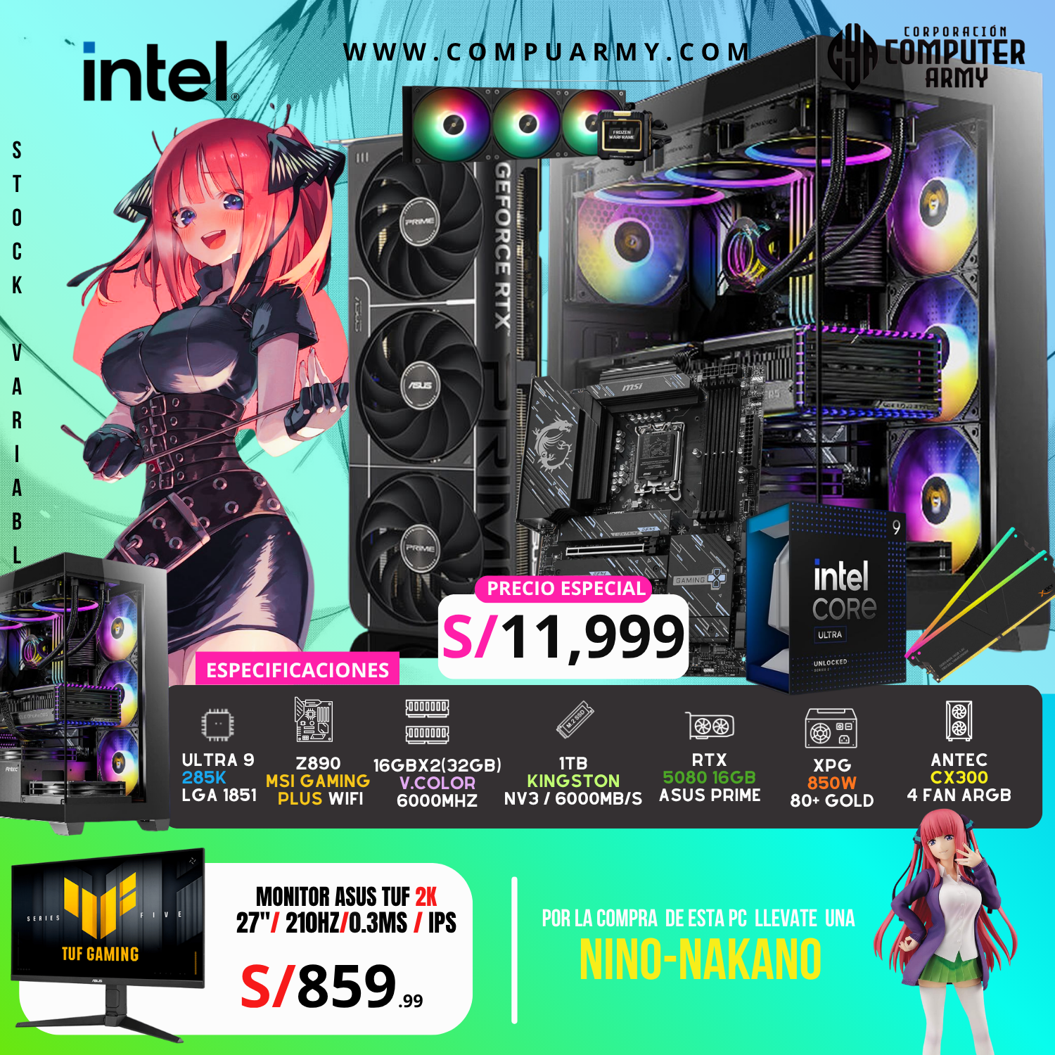 INTEL I5 12400F LGA 1700 (5) PC WAIFU NINO - ULTRA 9 285K + RTX 5080 12GB - Imagen 1
