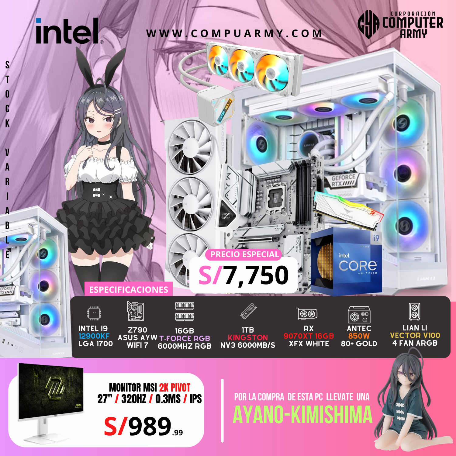 INTEL I5 12400F LGA 1700 (7) PC WAIFU AYANO - INTEL I9 12900K + RX 9070XT 16GB - Imagen 1