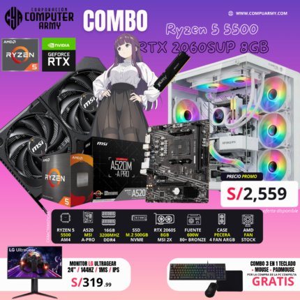 COMBO PC RYZEN RYZEN 5 5500 + RTX 2060SUPER 8GB
