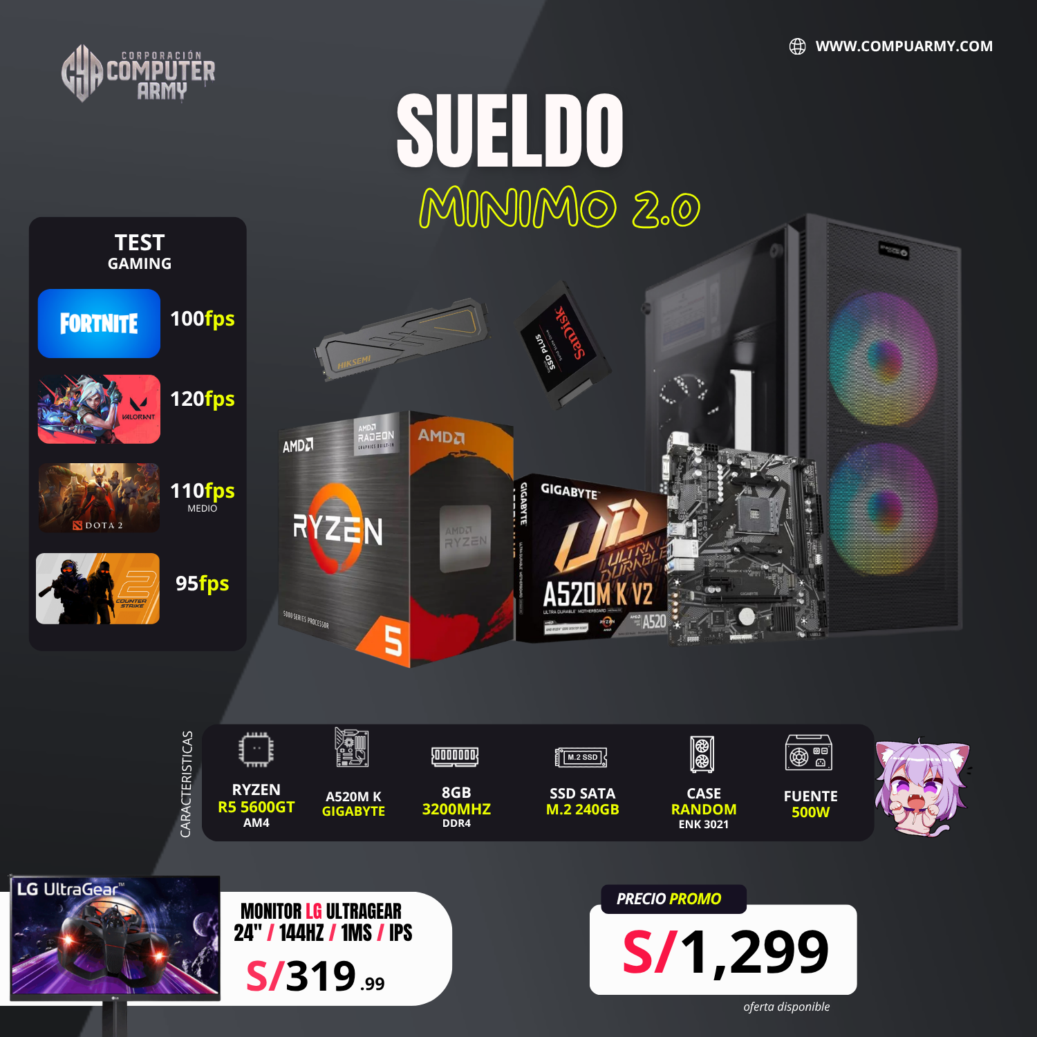 1 COMBO PC GAMER SUELDO MINIMO RYZEN 5 5600GT - Imagen 1