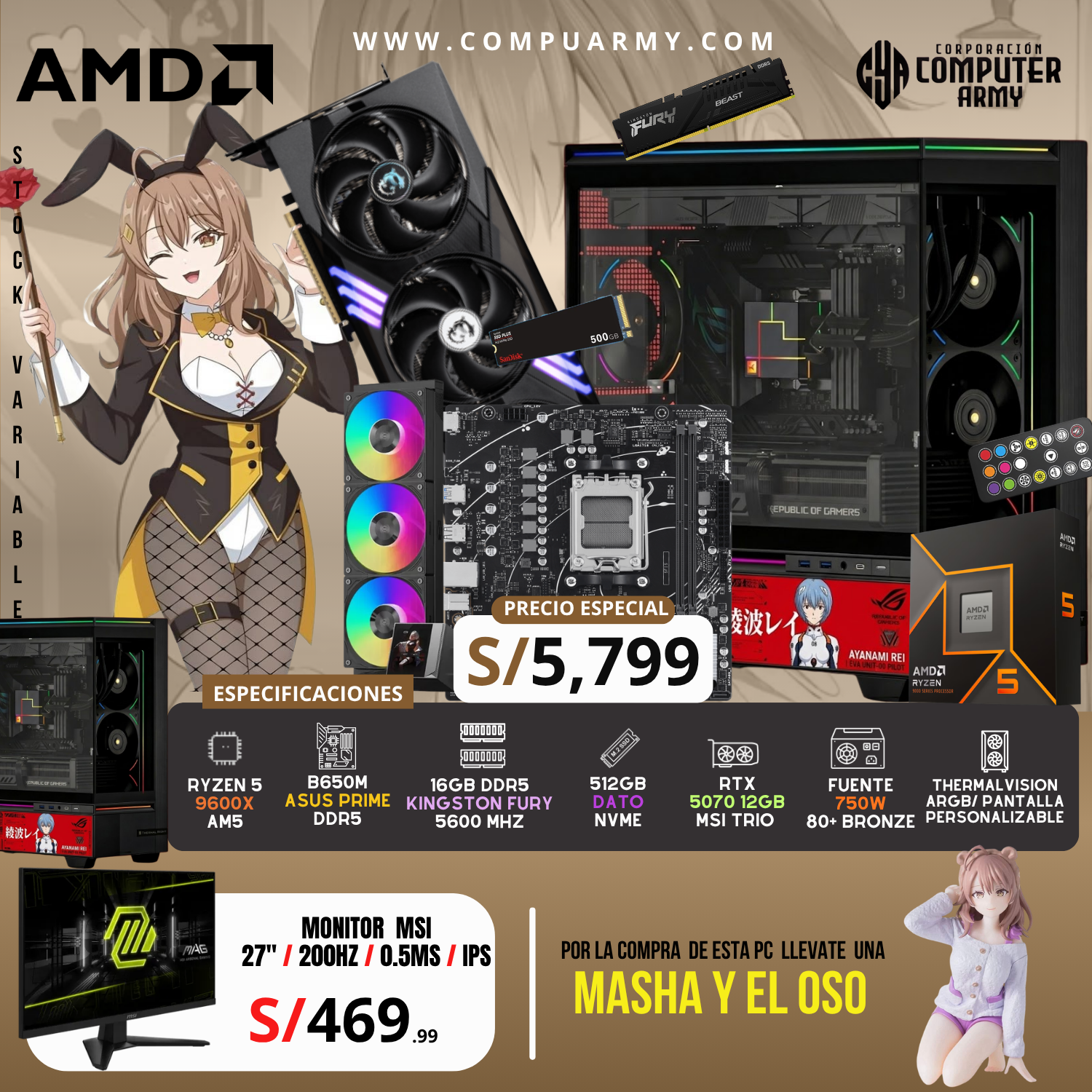 55_20260523_000025_0054 PC WAIFU MASHA Y EL OSO - RYZEN 5 9600X + RTX 5070 12GB - Imagen 1